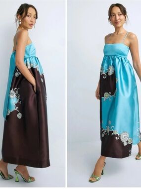 NWT Alemais Gia Maxi Long Gown Printed Brown & Teal Size Women’s 6